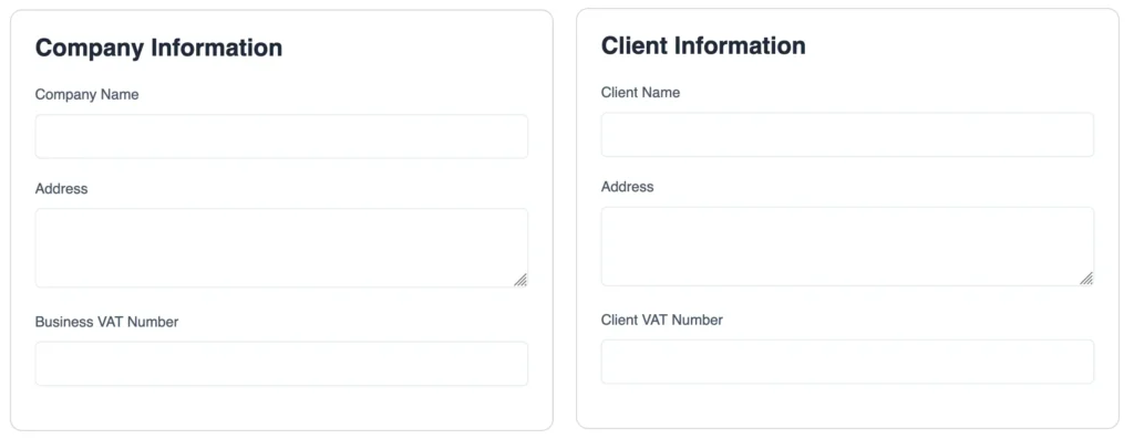 Client and Business information for Proforma Invoice