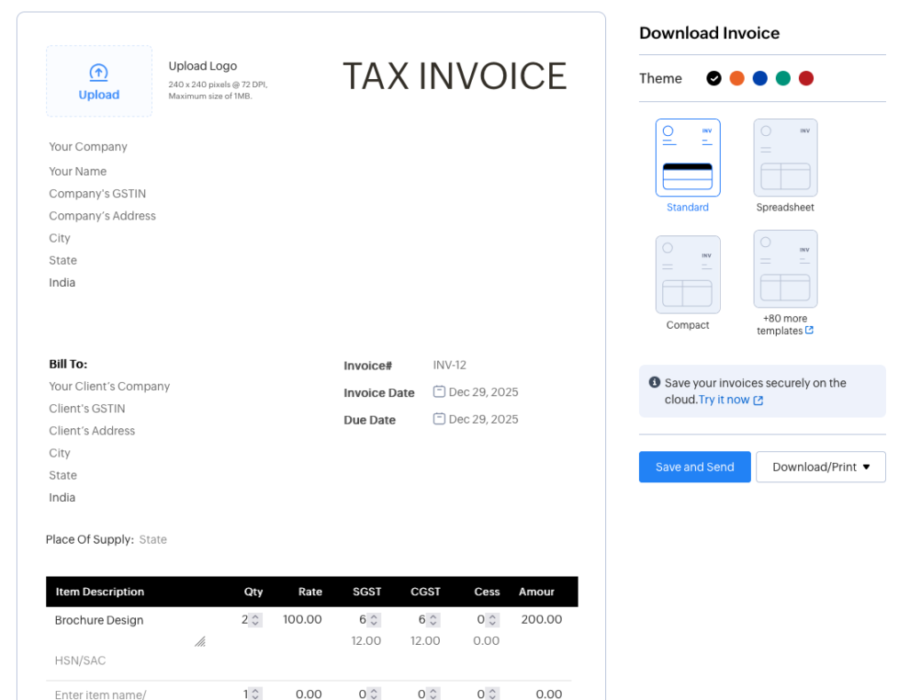 Zoho Invoice tool