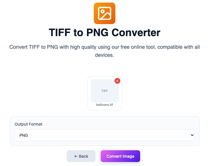 Upload image in the tiff to png converter