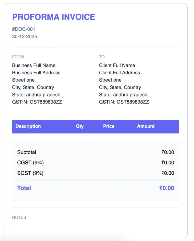 proforma invoice preview