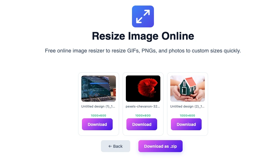 Change image dimensions and download
